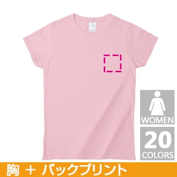 コットンTシャツ ジャパンフィットTシャツ(レディス/カラー) レギュラーサイズ 胸ワンポイント＆バックプリント